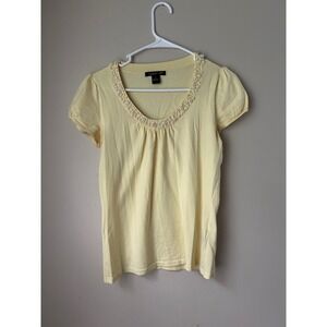 August Silk Yellow Beaded Collar Short Sleeve‎ Top Womens Coquette Feminine